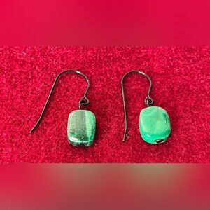 Malachite Gemstone Drop/Dangle Earrings. Polished Stones. Rectangle Shape. NWOT